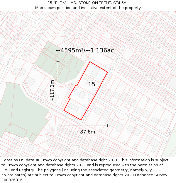 15, THE VILLAS, STOKE-ON-TRENT, ST4 5AH: Plot and title map