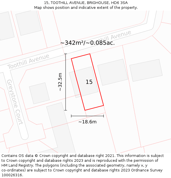 15, TOOTHILL AVENUE, BRIGHOUSE, HD6 3SA: Plot and title map