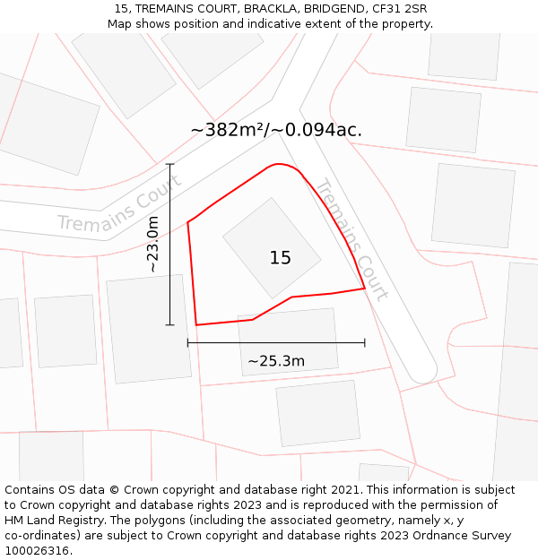 15, TREMAINS COURT, BRACKLA, BRIDGEND, CF31 2SR: Plot and title map