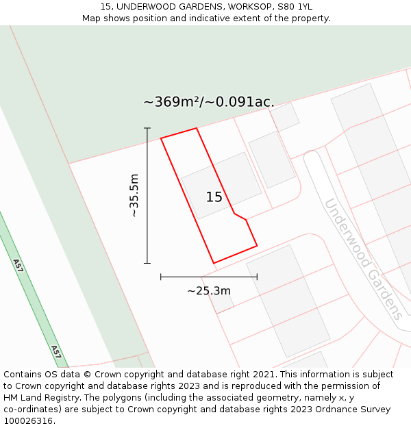 15, UNDERWOOD GARDENS, WORKSOP, S80 1YL: Plot and title map