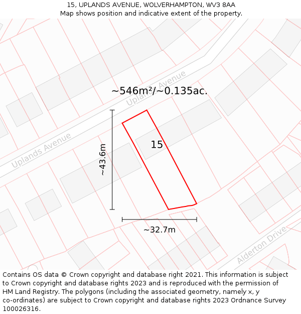 15, UPLANDS AVENUE, WOLVERHAMPTON, WV3 8AA: Plot and title map