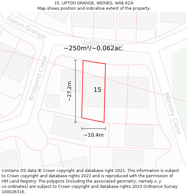 15, UPTON GRANGE, WIDNES, WA8 9ZA: Plot and title map