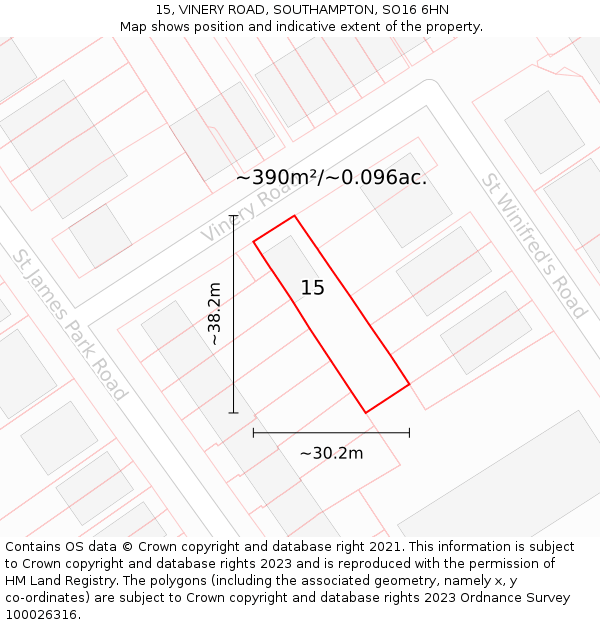 15, VINERY ROAD, SOUTHAMPTON, SO16 6HN: Plot and title map