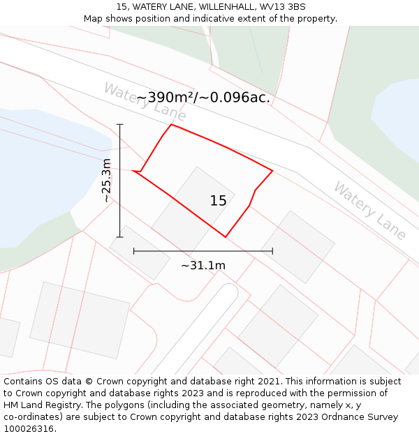 15, WATERY LANE, WILLENHALL, WV13 3BS: Plot and title map