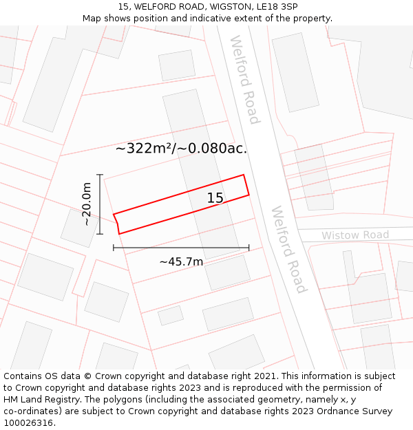 15, WELFORD ROAD, WIGSTON, LE18 3SP: Plot and title map