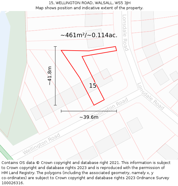 15, WELLINGTON ROAD, WALSALL, WS5 3JH: Plot and title map