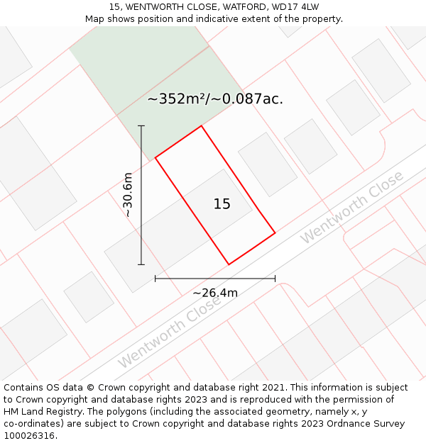 15, WENTWORTH CLOSE, WATFORD, WD17 4LW: Plot and title map