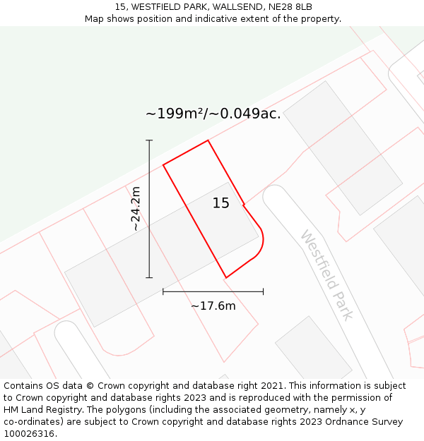 15, WESTFIELD PARK, WALLSEND, NE28 8LB: Plot and title map