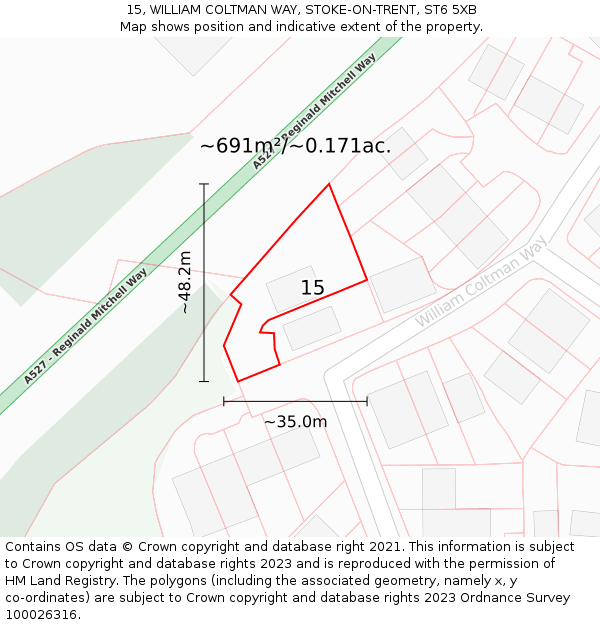 15, WILLIAM COLTMAN WAY, STOKE-ON-TRENT, ST6 5XB: Plot and title map