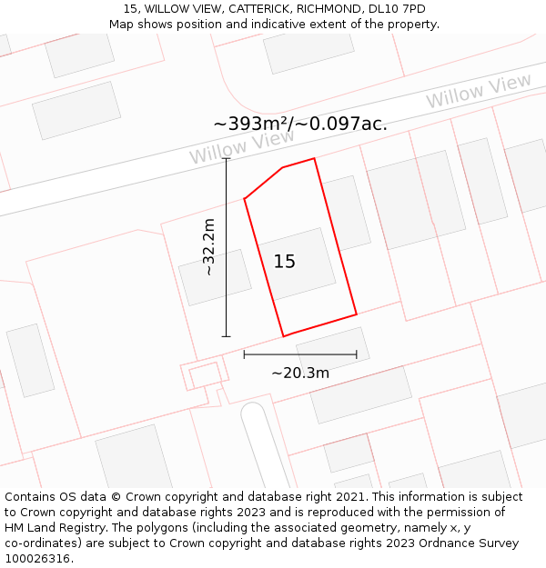 15, WILLOW VIEW, CATTERICK, RICHMOND, DL10 7PD: Plot and title map