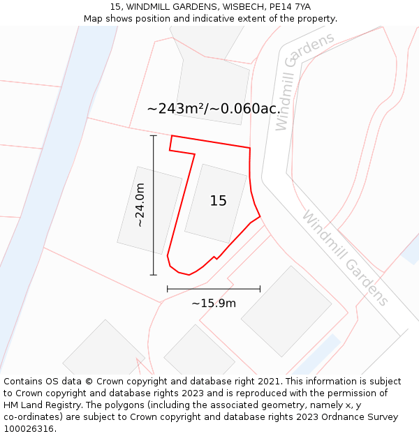 15, WINDMILL GARDENS, WISBECH, PE14 7YA: Plot and title map