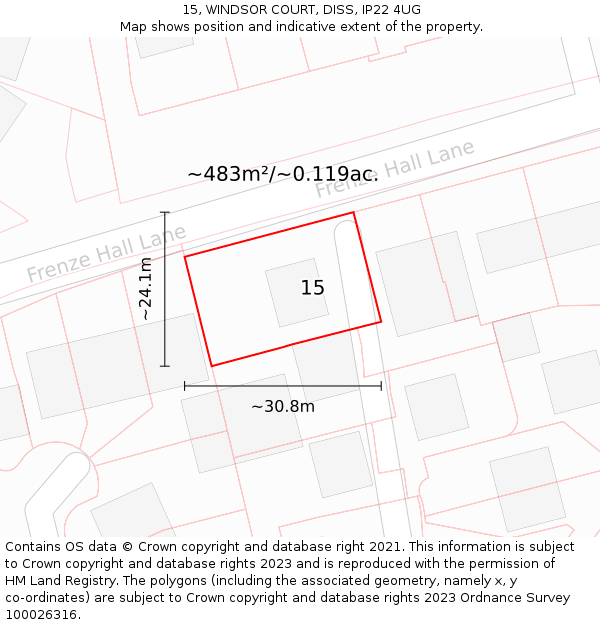 15, WINDSOR COURT, DISS, IP22 4UG: Plot and title map