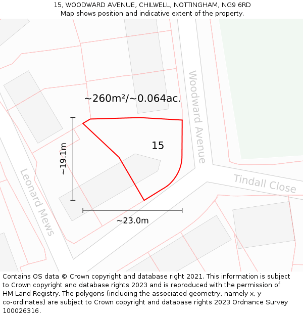 15, WOODWARD AVENUE, CHILWELL, NOTTINGHAM, NG9 6RD: Plot and title map