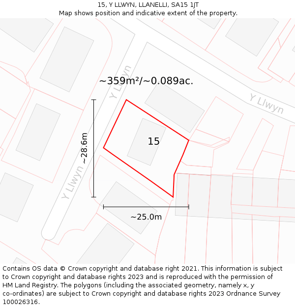 15, Y LLWYN, LLANELLI, SA15 1JT: Plot and title map