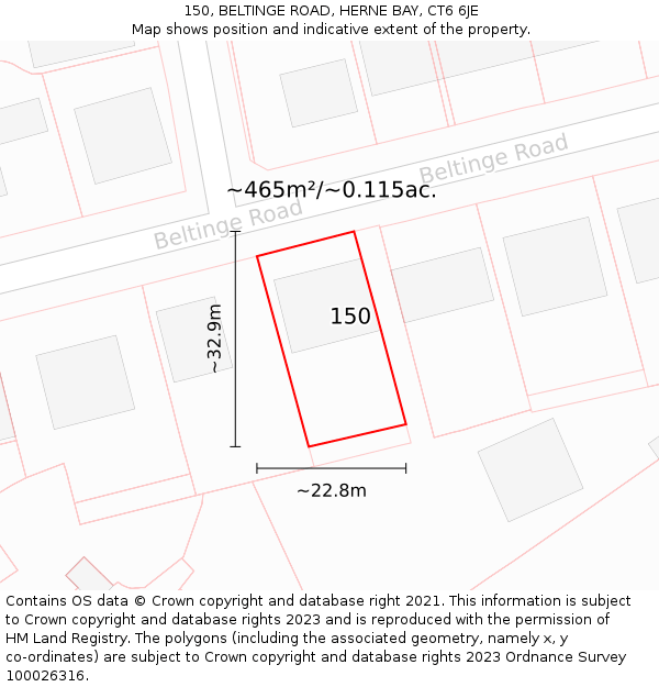 150, BELTINGE ROAD, HERNE BAY, CT6 6JE: Plot and title map