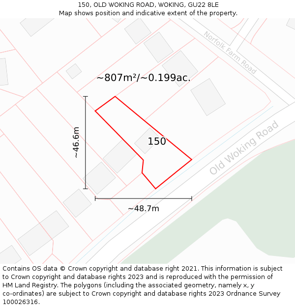 150, OLD WOKING ROAD, WOKING, GU22 8LE: Plot and title map