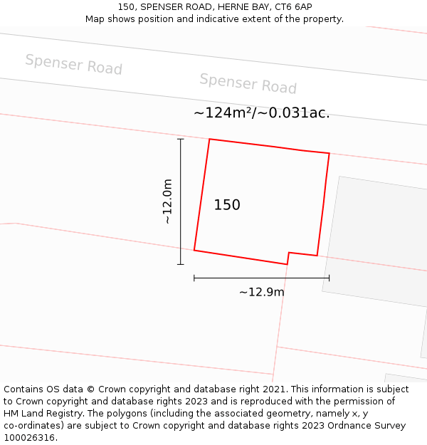 150, SPENSER ROAD, HERNE BAY, CT6 6AP: Plot and title map