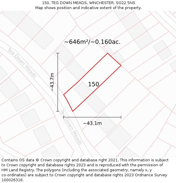 150, TEG DOWN MEADS, WINCHESTER, SO22 5NS: Plot and title map