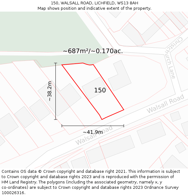 150, WALSALL ROAD, LICHFIELD, WS13 8AH: Plot and title map