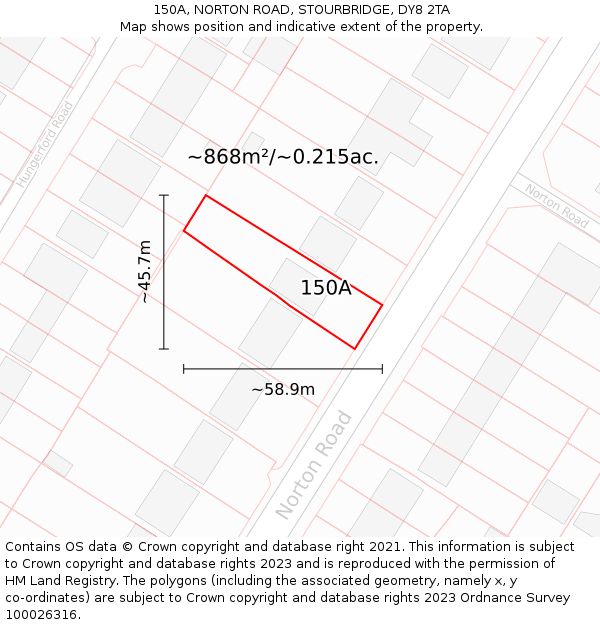 150A, NORTON ROAD, STOURBRIDGE, DY8 2TA: Plot and title map