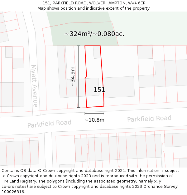 151, PARKFIELD ROAD, WOLVERHAMPTON, WV4 6EP: Plot and title map