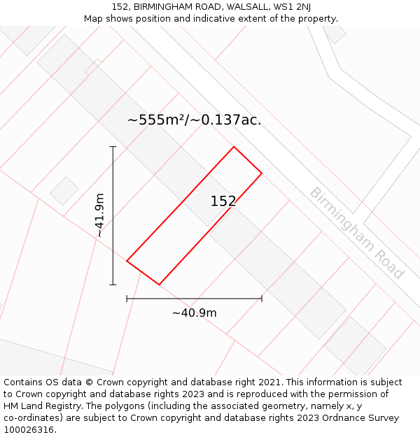 152, BIRMINGHAM ROAD, WALSALL, WS1 2NJ: Plot and title map