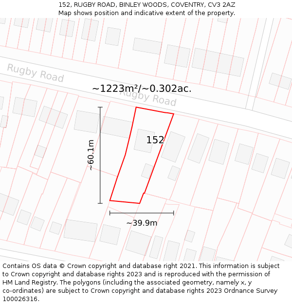 152, RUGBY ROAD, BINLEY WOODS, COVENTRY, CV3 2AZ: Plot and title map
