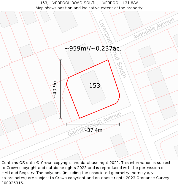 153, LIVERPOOL ROAD SOUTH, LIVERPOOL, L31 8AA: Plot and title map