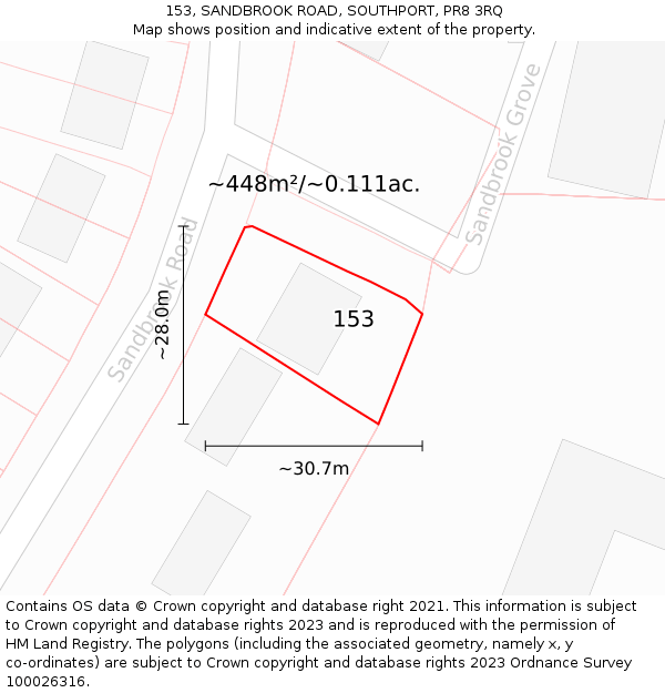 153, SANDBROOK ROAD, SOUTHPORT, PR8 3RQ: Plot and title map