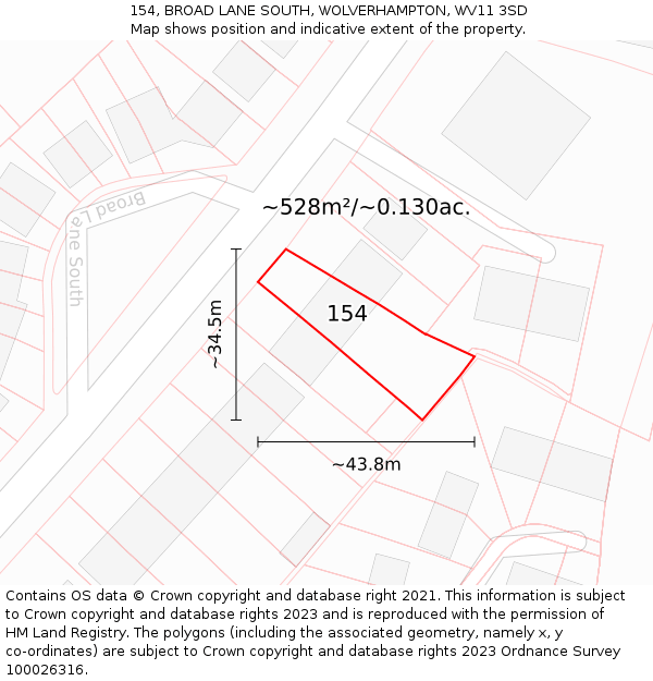154, BROAD LANE SOUTH, WOLVERHAMPTON, WV11 3SD: Plot and title map