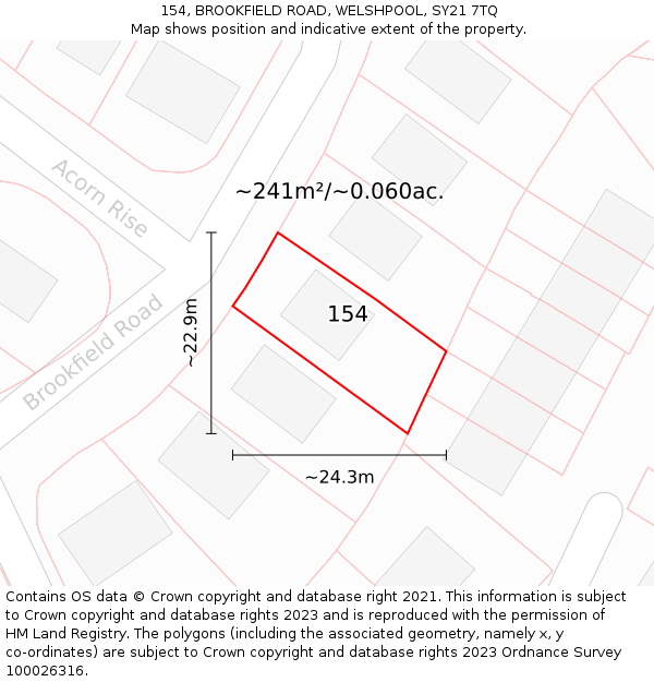 154, BROOKFIELD ROAD, WELSHPOOL, SY21 7TQ: Plot and title map