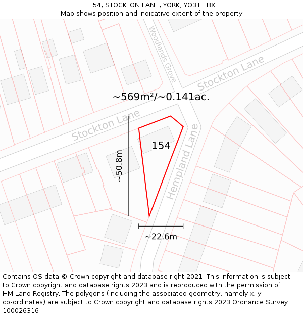 154, STOCKTON LANE, YORK, YO31 1BX: Plot and title map