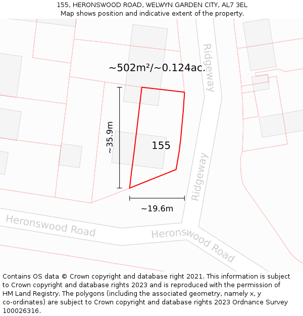 155, HERONSWOOD ROAD, WELWYN GARDEN CITY, AL7 3EL: Plot and title map