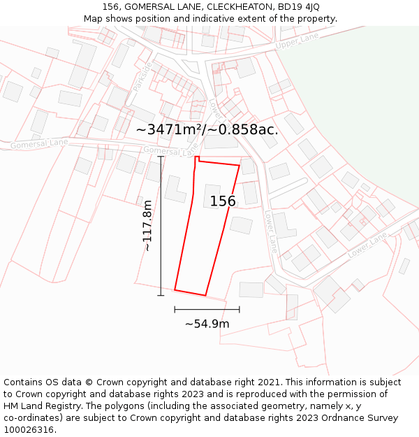 156, GOMERSAL LANE, CLECKHEATON, BD19 4JQ: Plot and title map