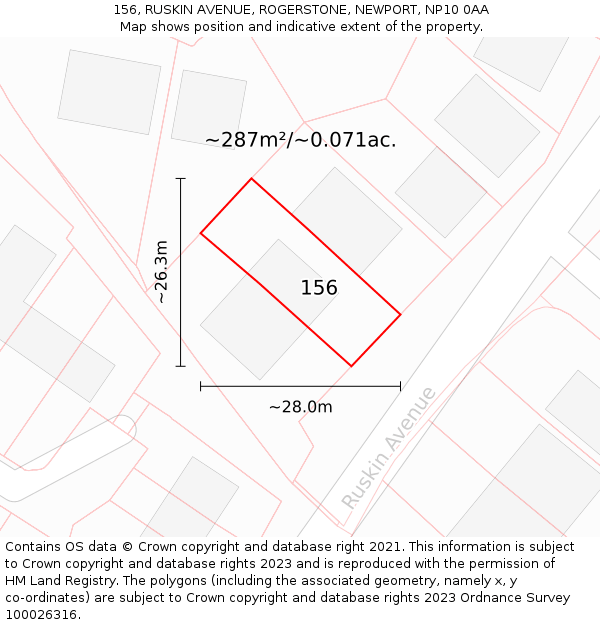 156, RUSKIN AVENUE, ROGERSTONE, NEWPORT, NP10 0AA: Plot and title map