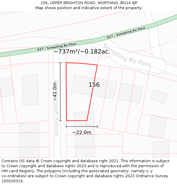 156, UPPER BRIGHTON ROAD, WORTHING, BN14 9JP: Plot and title map