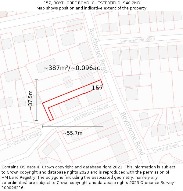 157, BOYTHORPE ROAD, CHESTERFIELD, S40 2ND: Plot and title map