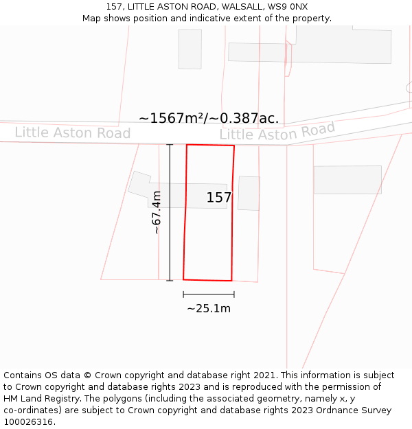 157, LITTLE ASTON ROAD, WALSALL, WS9 0NX: Plot and title map