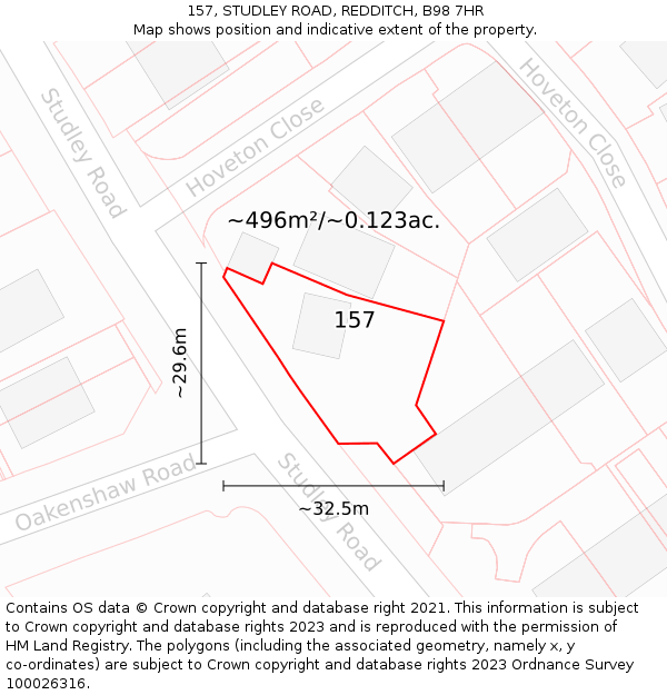 157, STUDLEY ROAD, REDDITCH, B98 7HR: Plot and title map