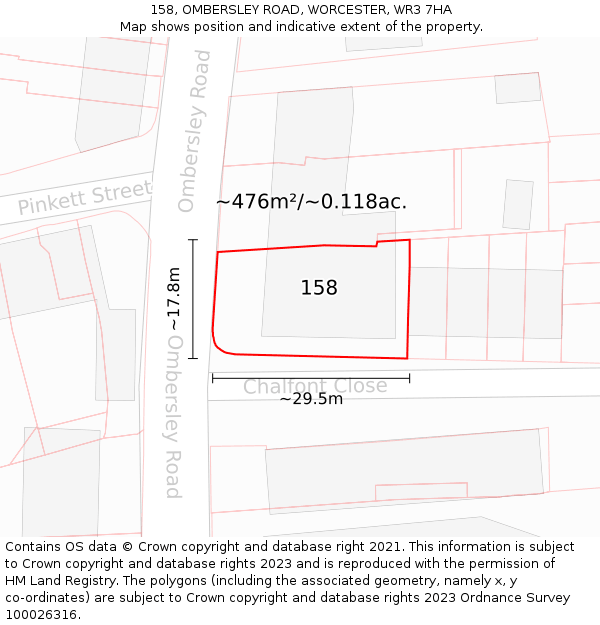 158, OMBERSLEY ROAD, WORCESTER, WR3 7HA: Plot and title map