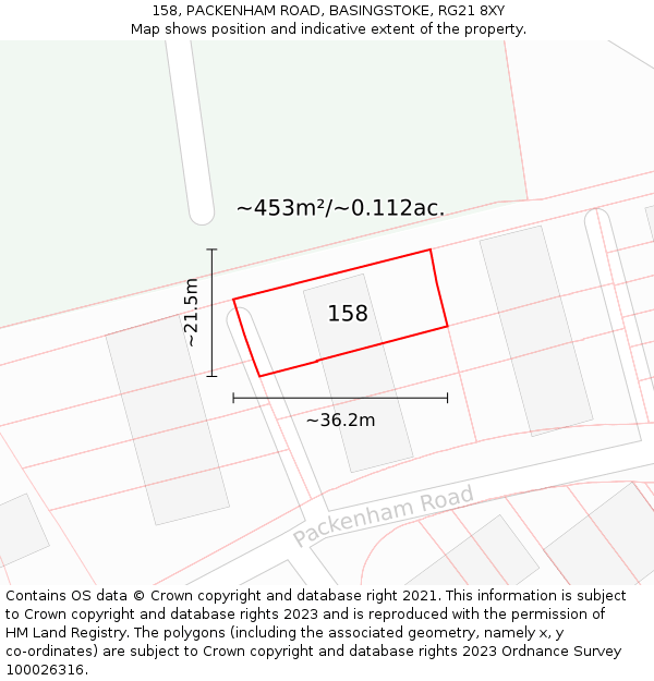 158, PACKENHAM ROAD, BASINGSTOKE, RG21 8XY: Plot and title map