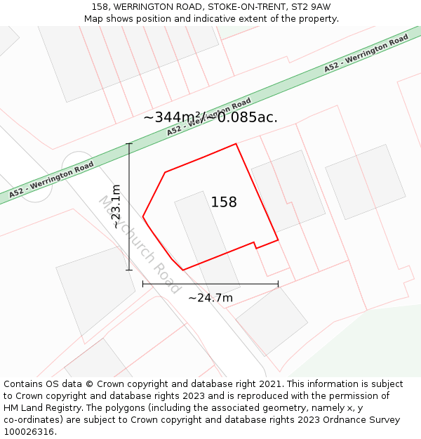 158, WERRINGTON ROAD, STOKE-ON-TRENT, ST2 9AW: Plot and title map