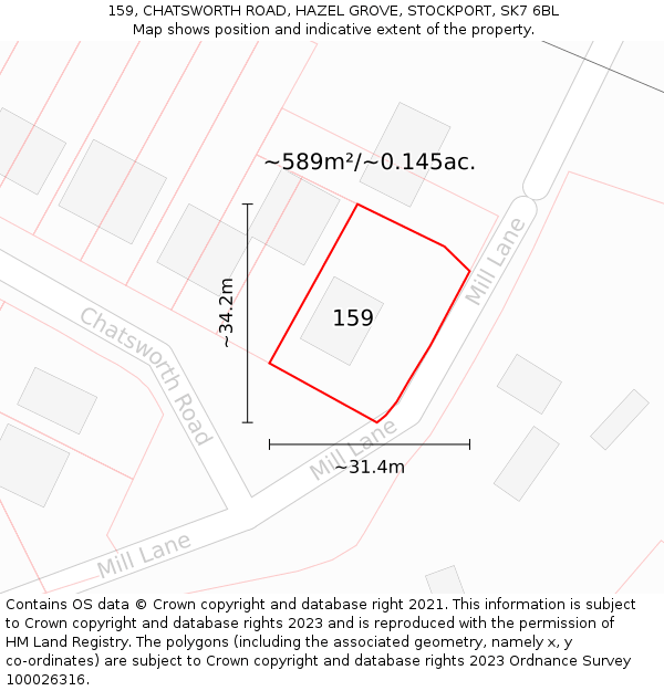 159, CHATSWORTH ROAD, HAZEL GROVE, STOCKPORT, SK7 6BL: Plot and title map