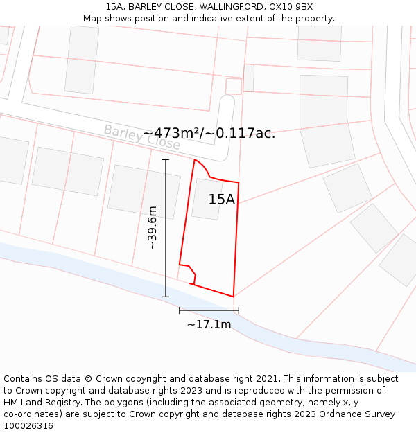 15A, BARLEY CLOSE, WALLINGFORD, OX10 9BX: Plot and title map