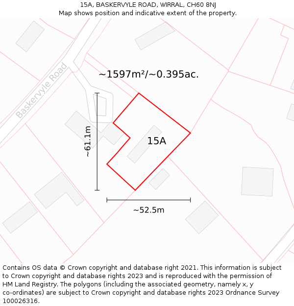 15A, BASKERVYLE ROAD, WIRRAL, CH60 8NJ: Plot and title map