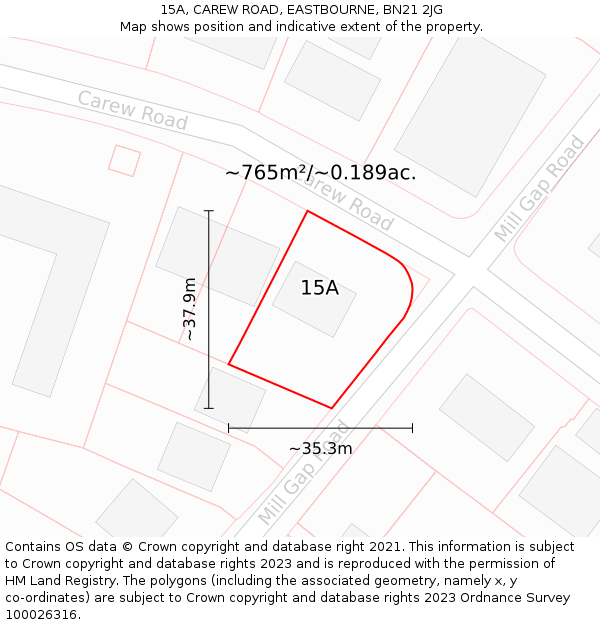 15A, CAREW ROAD, EASTBOURNE, BN21 2JG: Plot and title map