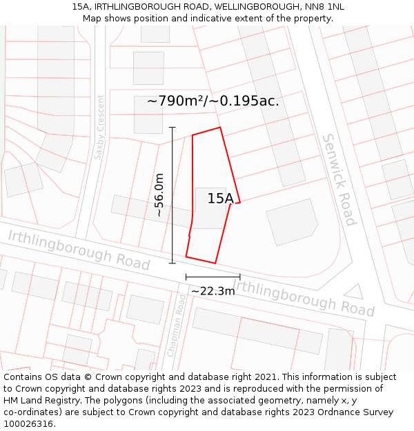 15A, IRTHLINGBOROUGH ROAD, WELLINGBOROUGH, NN8 1NL: Plot and title map