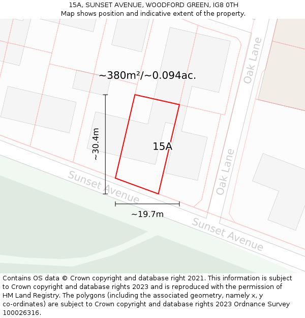 15A, SUNSET AVENUE, WOODFORD GREEN, IG8 0TH: Plot and title map