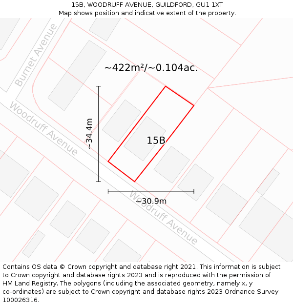 15B, WOODRUFF AVENUE, GUILDFORD, GU1 1XT: Plot and title map