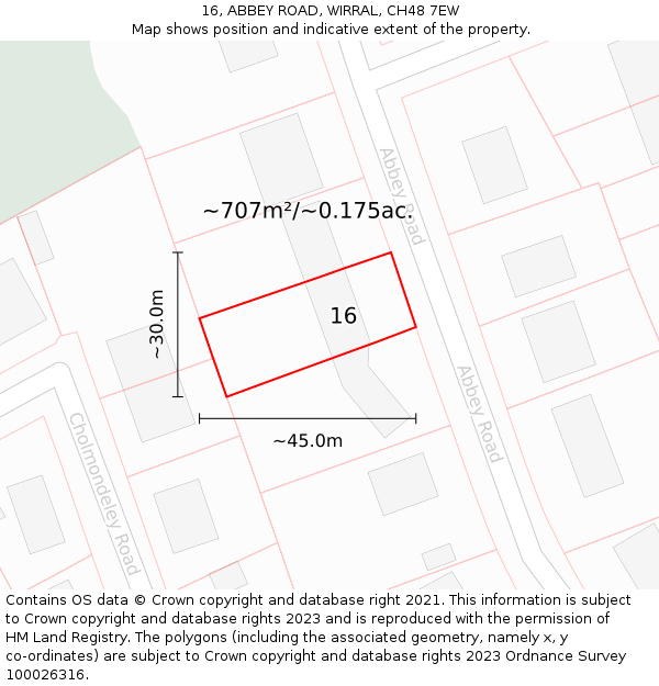 16, ABBEY ROAD, WIRRAL, CH48 7EW: Plot and title map